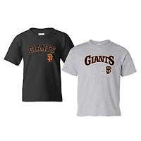 Ensemble de 2 t-shirts San Francisco Giants Cooperstown pour jeunes, couleur noir/gris chiné, Soft as a Grape