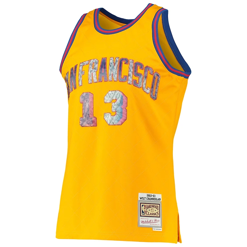 Maillot Swingman Diamond pour homme Mitchell & Ness Wilt Chamberlain Gold San Francisco Warriors 1962/63 Hardwood Classics NBA 75e anniversaire