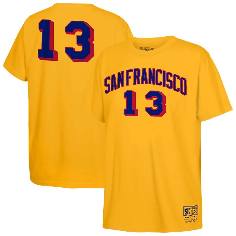 Youth Mitchell & Ness Wilt Chamberlain Gold San Francisco Warriors Hardwood Classics Name Number T-Shirt