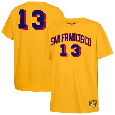 Youth Mitchell & Ness Wilt Chamberlain Gold San Francisco Warriors Hardwood Classics Name Number T-Shirt