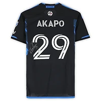 Maillot adidas bleu/noir dédicacé Carlos Akapo des San Jose Earthquakes, numéro 29, utilisé lors du match, saison 2024 de la MLS - Taille M