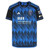 Maillot adidas bleu/noir dédicacé Carlos Akapo des San Jose Earthquakes, numéro 29, utilisé lors du match, saison 2024 de la MLS - Taille M