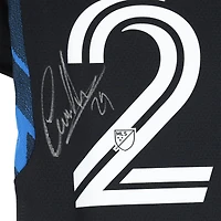 Maillot adidas bleu/noir dédicacé Carlos Akapo des San Jose Earthquakes, numéro 29, utilisé lors du match, saison 2024 de la MLS - Taille M