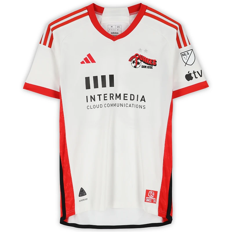 Maillot adidas blanc dédicacé Carlos Akapo des San Jose Earthquakes #29, utilisé lors du match de la saison 2024 de la MLS - Taille M