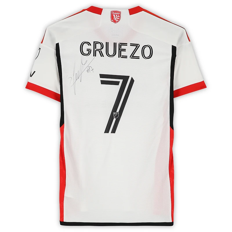 Maillot adidas blanc dédicacé Carlos Gruezo des San Jose Earthquakes, numéro 7, utilisé lors du match de la saison 2024 de la MLS - Taille S