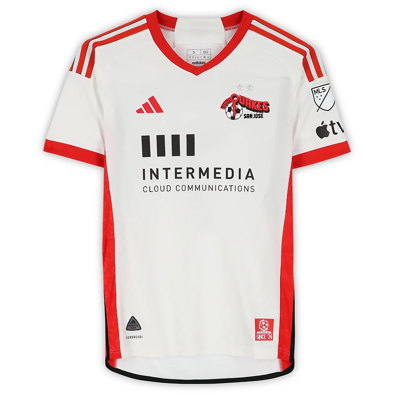 Maillot adidas blanc dédicacé Carlos Gruezo des San Jose Earthquakes, numéro 7, utilisé lors du match de la saison 2024 de la MLS - Taille S