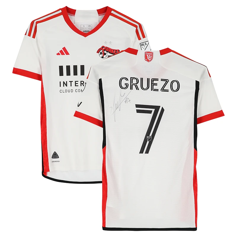 Maillot adidas blanc dédicacé Carlos Gruezo des San Jose Earthquakes, numéro 7, utilisé lors du match de la saison 2024 de la MLS - Taille S