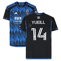 Maillot adidas bleu/noir dédicacé Jackson Yueill des San Jose Earthquakes, numéro 14, utilisé lors du match, saison 2024 de la MLS - Taille M