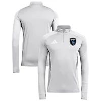 Haut d'entraînement à manches longues et quart de zip adidas Silver San Jose Earthquakes 2025 AEROREADY pour homme