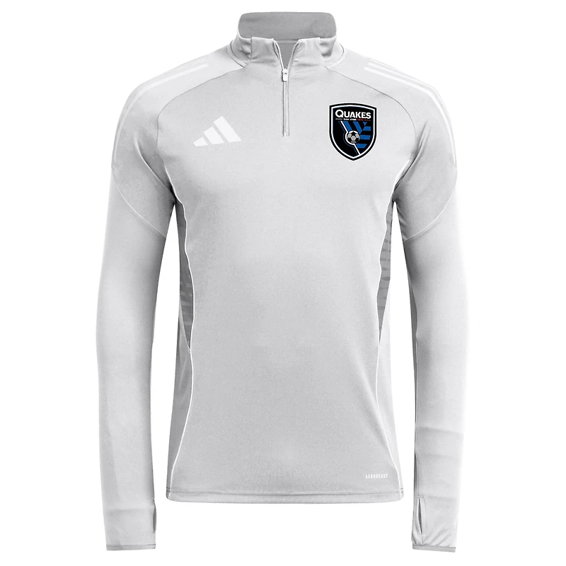 Haut d'entraînement à manches longues et quart de zip adidas Silver San Jose Earthquakes 2025 AEROREADY pour homme