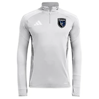 Haut d'entraînement à manches longues et quart de zip adidas Silver San Jose Earthquakes 2025 AEROREADY pour homme