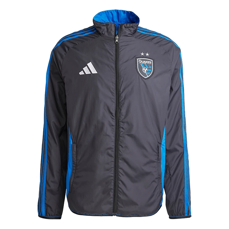 Veste réversible entièrement zippée adidas Anthem 2025 San Jose Earthquakes pour homme, noir/bleu