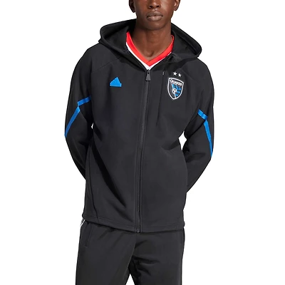 Men's adidas Black San Jose Earthquakes 2024 Anthem Travel Raglan Sleeve Full-Zip Jacket