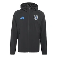 Coupe-vent à capuche zippé adidas San Jose Earthquakes Tiro Travel pour homme, noir