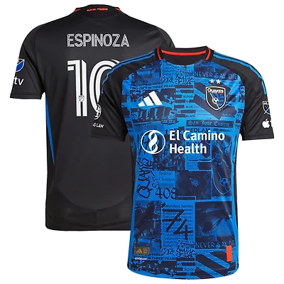 Maillot de joueur authentique pour homme adidas Cristian Espinoza San Jose Earthquakes 2025 Headliner Black