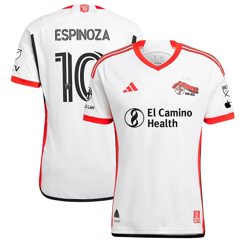 Men's adidas Cristian Espinoza White San Jose Earthquakes 2025 The 50 Kit Authentic Player Jersey