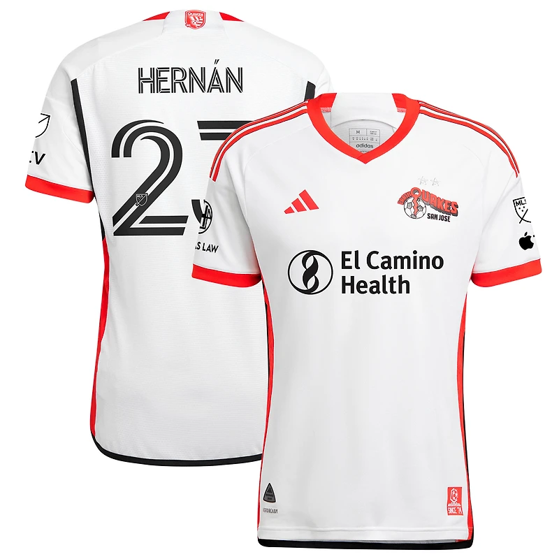 Men's adidas Hernán López White San Jose Earthquakes 2025 The 50 Kit Authentic Player Jersey