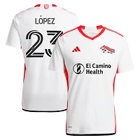 Maillot adidas pour homme Hernán López blanc San Jose Earthquakes 2025 The 50 Kit Replica Player
