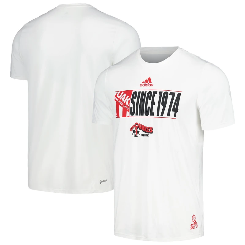 Men's adidas White San Jose Earthquakes 2024 Jersey Hook AEROREADY T-Shirt