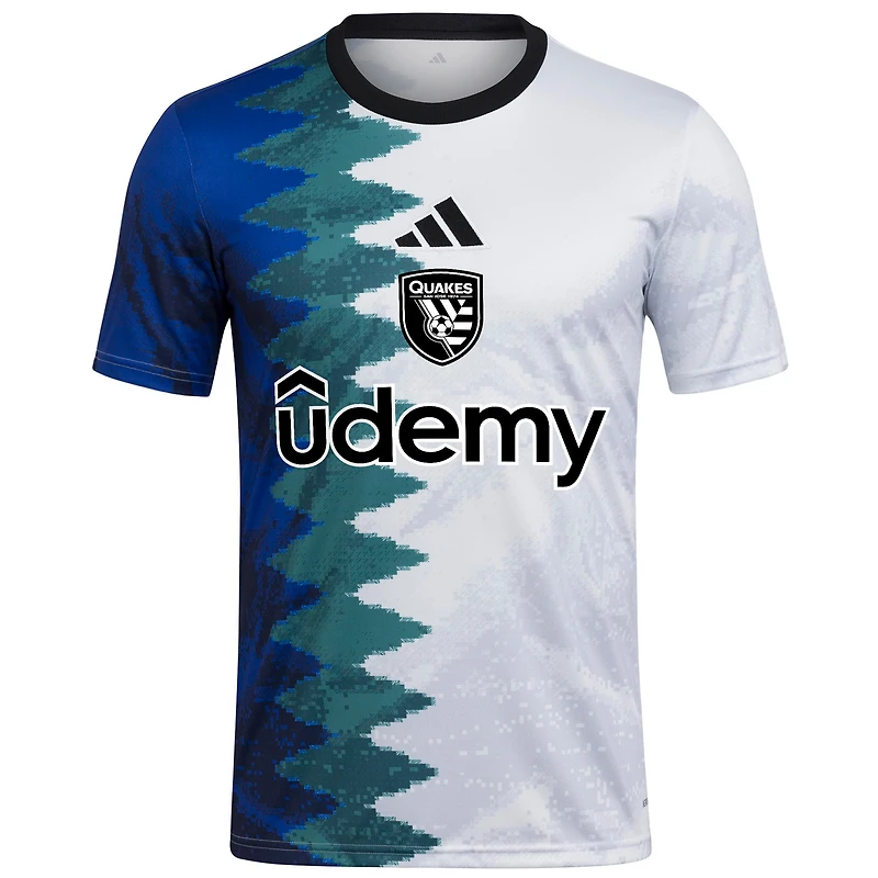 Haut d'avant-match adidas blanc San Jose Earthquakes 2025 Gaming AEROREADY pour homme