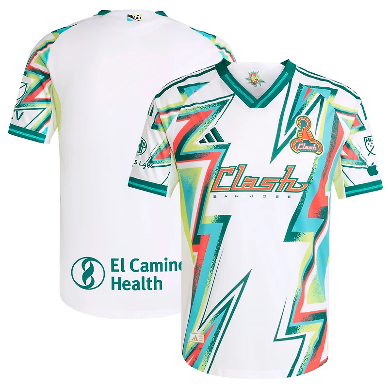 Maillot adidas blanc authentique San Jose Earthquakes 2025 pour homme