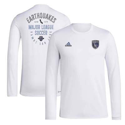T-shirt adidas à manches longues San Jose Earthquakes Local Stoic pour hommes, blanc