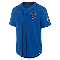 Maillot de baseball bleu fanatiques pour hommes San Jose Earthquakes Injury Time