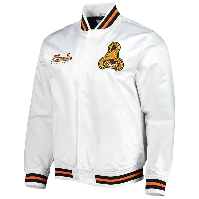 Veste en satin à boutons-pression pour homme Mitchell & Ness, blanc, San Jose Earthquakes City