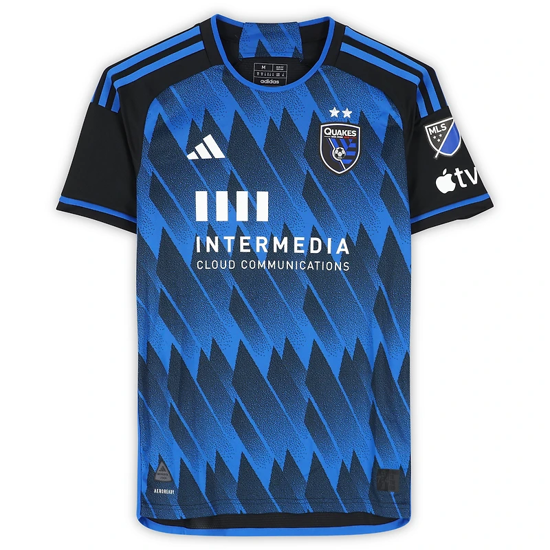 Maillot adidas bleu/noir dédicacé n° 30 des San Jose Earthquakes de Niko Tsakiris pour la saison 2024 de la MLS - Taille M