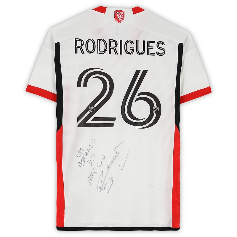 Maillot adidas blanc dédicacé Rodrigues San Jose Earthquakes n° 26, utilisé lors du match, saison 2024 de la MLS - Taille M
