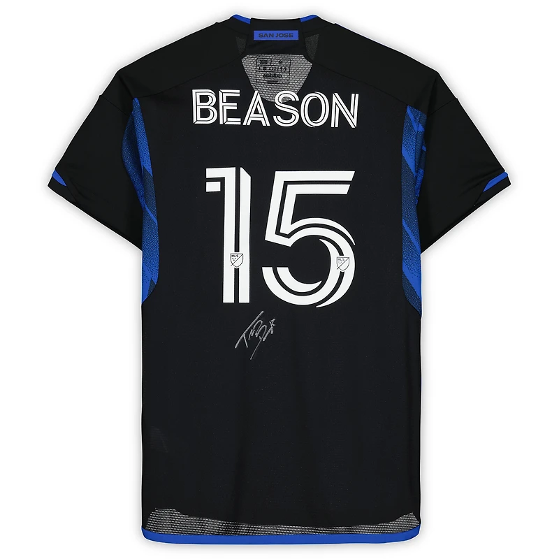 Maillot noir dédicacé #15 des San Jose Earthquakes de Tanner Beason pour la saison 2023 de la MLS