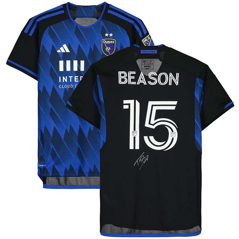 Maillot noir dédicacé #15 des San Jose Earthquakes de Tanner Beason pour la saison 2023 de la MLS