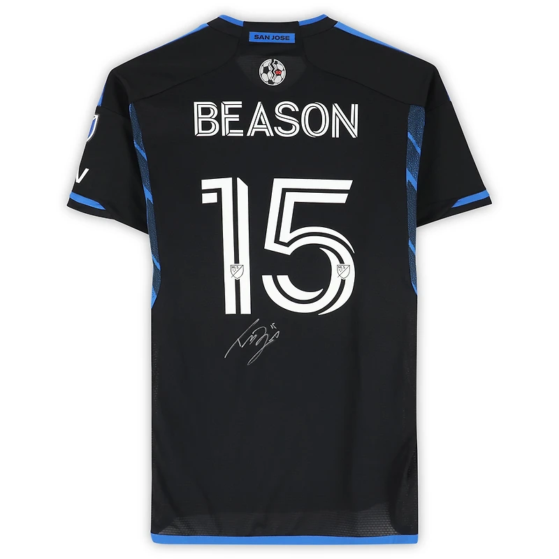 Maillot adidas bleu/noir dédicacé Tanner Beason des San Jose Earthquakes, numéro 15, saison 2024 de la MLS - Taille M