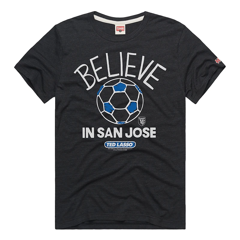 T-shirt unisexe Hommage Charcoal San Jose Earthquakes MLS x Ted Lasso Believe Graphic Tri-Blend