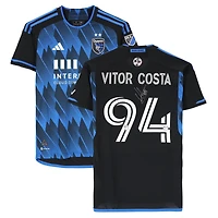 Maillot adidas bleu/noir dédicacé Vitor Costa de Brito des San Jose Earthquakes, numéro 94, utilisé lors du match, saison 2024 de la MLS - Taille S