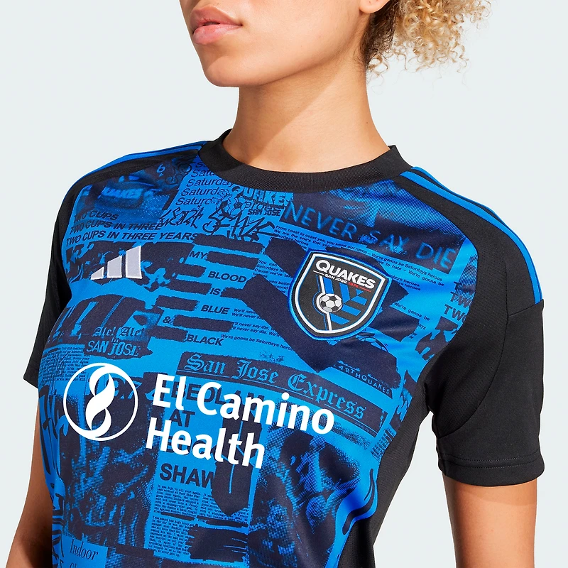 Maillot réplique de tête d'affiche des San Jose Earthquakes 2025 adidas noir pour femme
