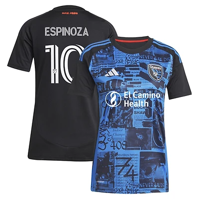 Maillot réplique de joueur tête d'affiche des San Jose Earthquakes 2025 noir pour femme adidas Cristian Espinoza