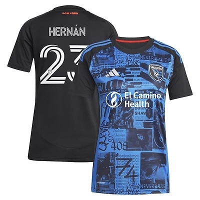 Maillot adidas pour femme Hernán López noir San Jose Earthquakes 2025 Headliner Replica Player
