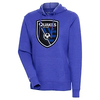 Women's Antigua Heather Royal San Jose Earthquakes Full Front Action Pullover Hoodie