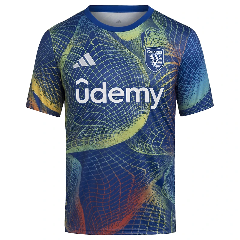 Haut d'avant-match adidas bleu San Jose Earthquakes 2025 United We Play AEROREADY pour jeunes