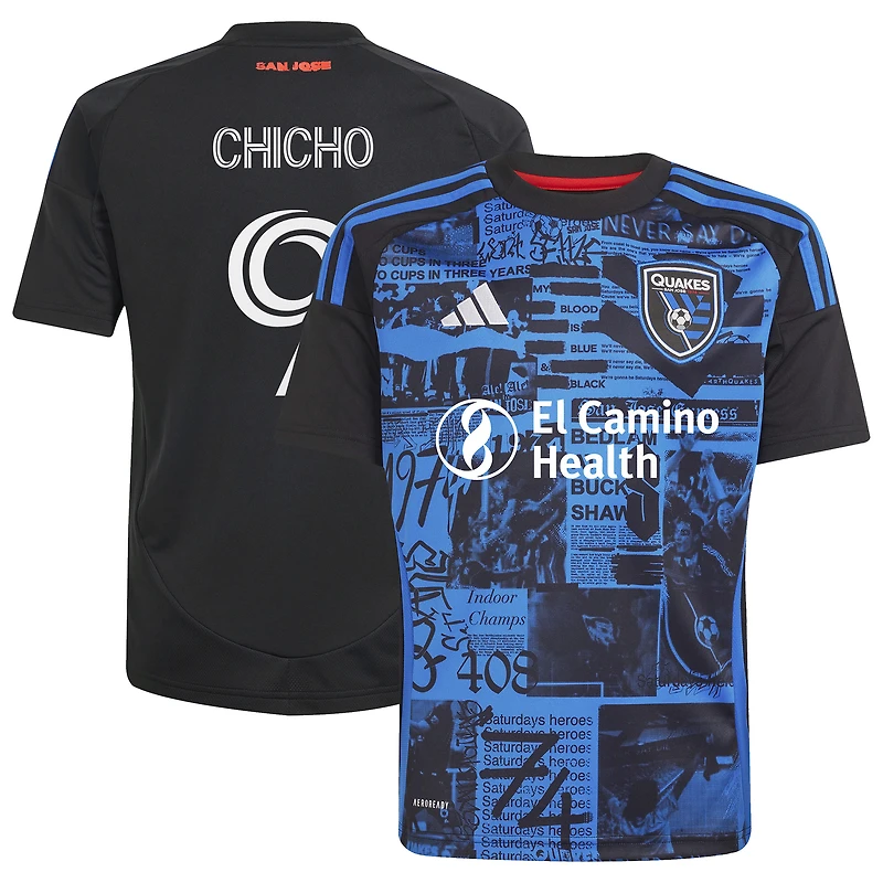 Maillot de joueur réplique tête d'affiche des San Jose Earthquakes 2025 noir pour jeunes adidas Cristian Arango