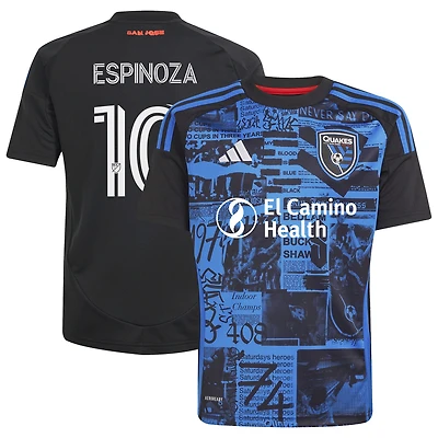 Youth adidas Cristian Espinoza Black San Jose Earthquakes 2025 Headliner Replica Player Jersey