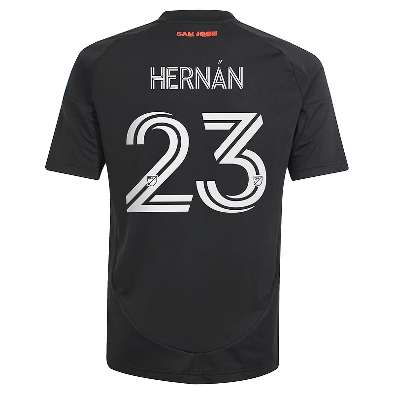 Youth adidas Hernán López Black San Jose Earthquakes 2025 Headliner Replica Player Jersey