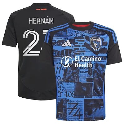 Youth adidas Hernán López Black San Jose Earthquakes 2025 Headliner Replica Player Jersey