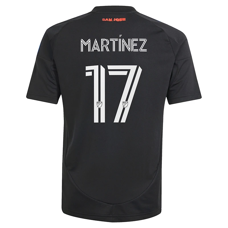Maillot de joueur réplique tête d'affiche des San Jose Earthquakes 2025 noir pour jeunes adidas Josef Martinez