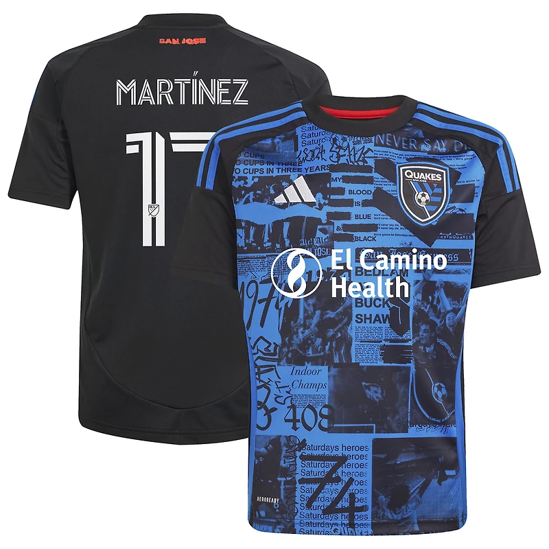 Maillot de joueur réplique tête d'affiche des San Jose Earthquakes 2025 noir pour jeunes adidas Josef Martinez