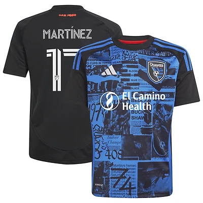 Maillot de joueur réplique tête d'affiche des San Jose Earthquakes 2025 noir pour jeunes adidas Josef Martinez