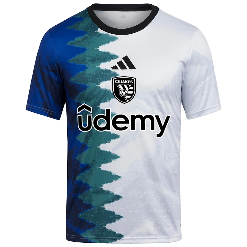 Haut d'avant-match adidas blanc San Jose Earthquakes 2025 Gaming AEROREADY pour jeunes