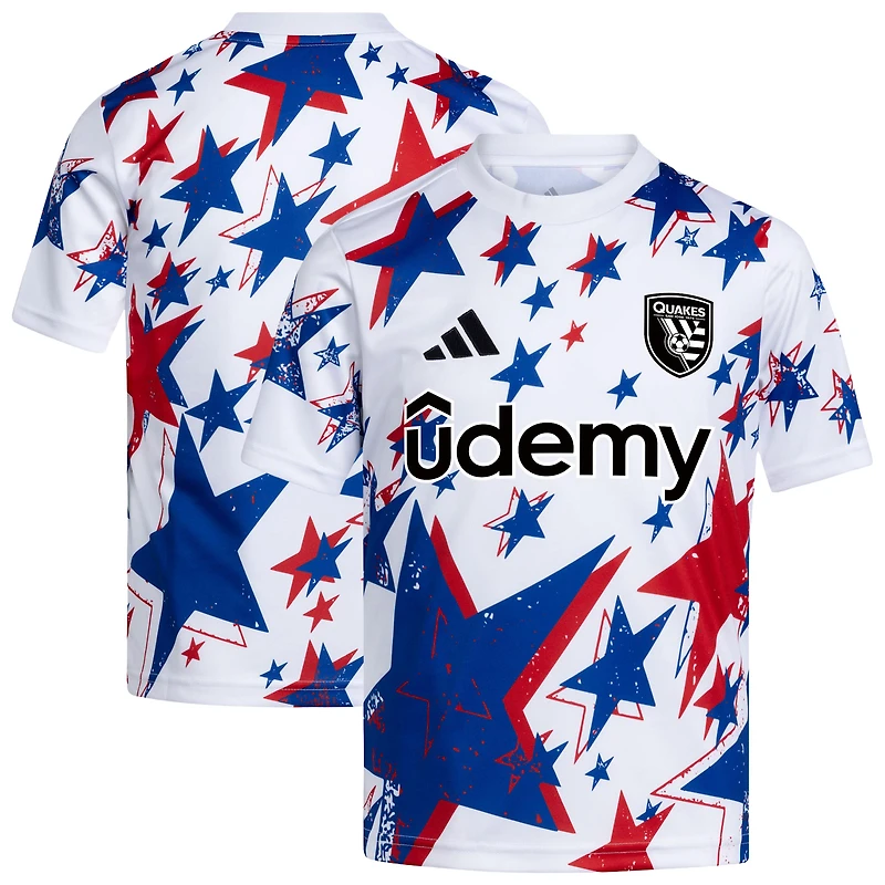 Youth adidas White San Jose Earthquakes 2026 Americana Pre-Match Jersey