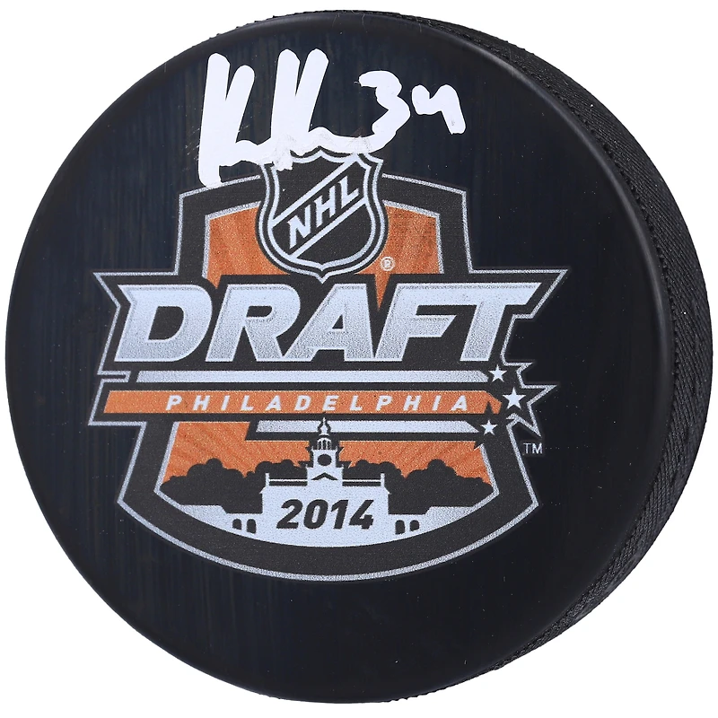 Rondelle de hockey autographiée par Kaapo Kahkonen des Sharks de San Jose lors du repêchage de la LNH 2014
